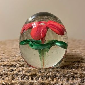 Blown Glass Flower Paperweight